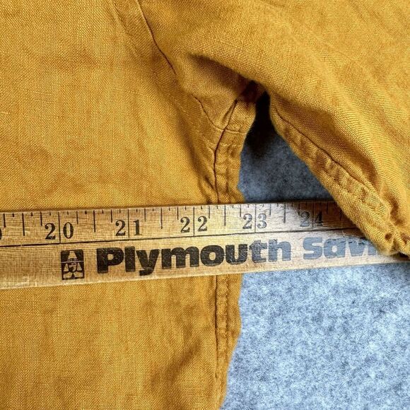 UNIQLO Linen Shirt Men L Yellow Breathable Lightweight Buttton Up Hipster Preppy - Picture 8 of 12